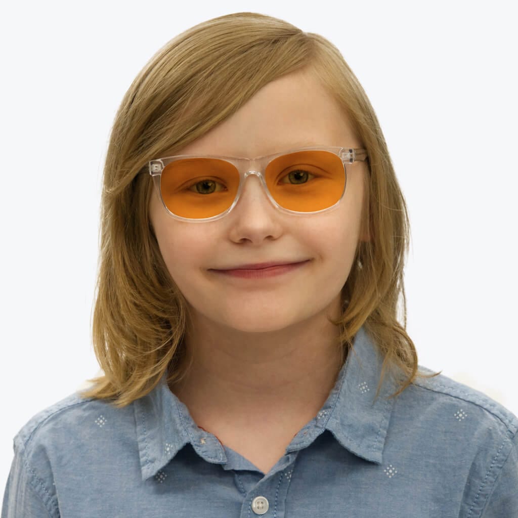 BlockBlueLight Blue Light Blocking Glasses - Amber Lens SunDown Kids Wayfarer Blue Blocking Glasses - Crystal