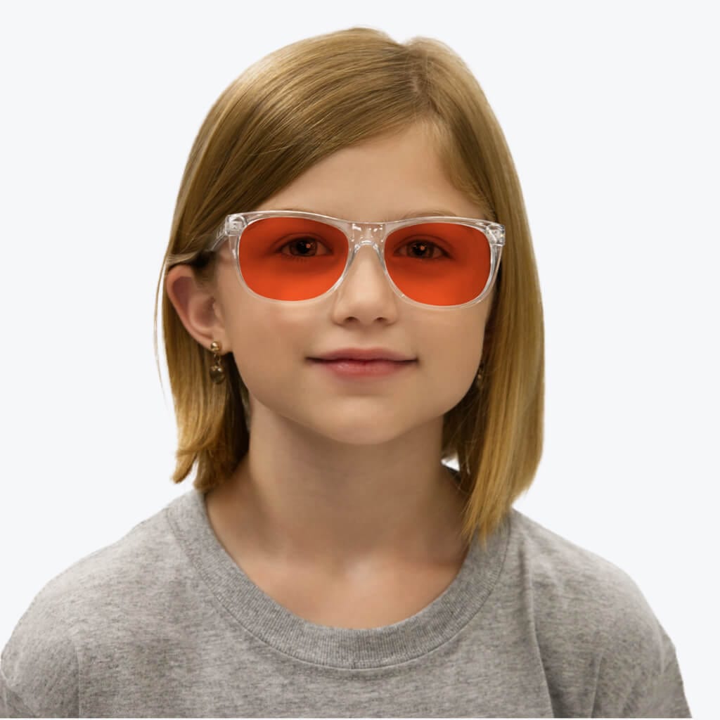 BlockBlueLight Blue Light Blocking Glasses - Red Lens Kids NightFall Wayfarer Blue Blocking Glasses - Crystal