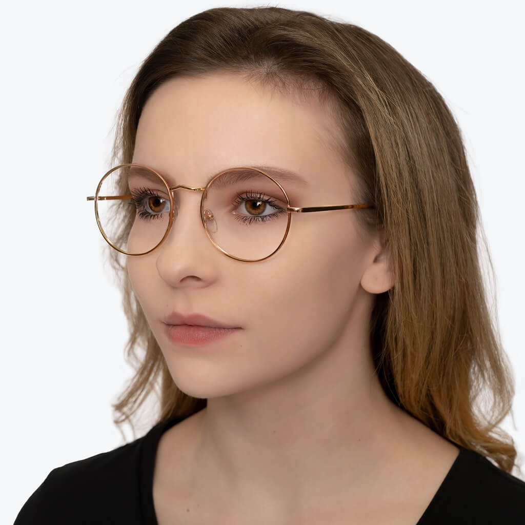 Hipster Round Horn Rim Blue Light Glasses - Clear Lens, UV Protection, 148mm Width