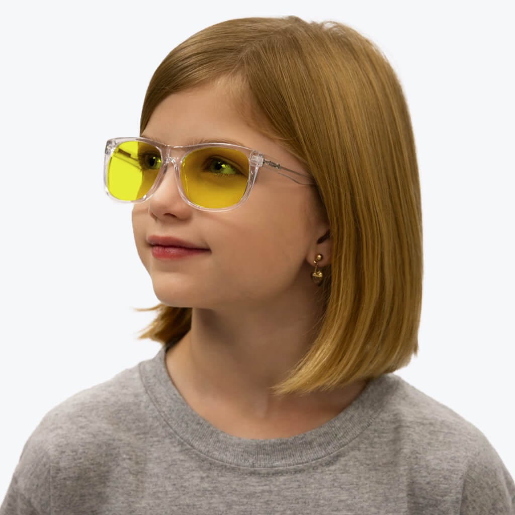 BlockBlueLight Blue Light Filter Glasses - Yellow Lens Kids DayMax Wayfarer Glasses - Crystal